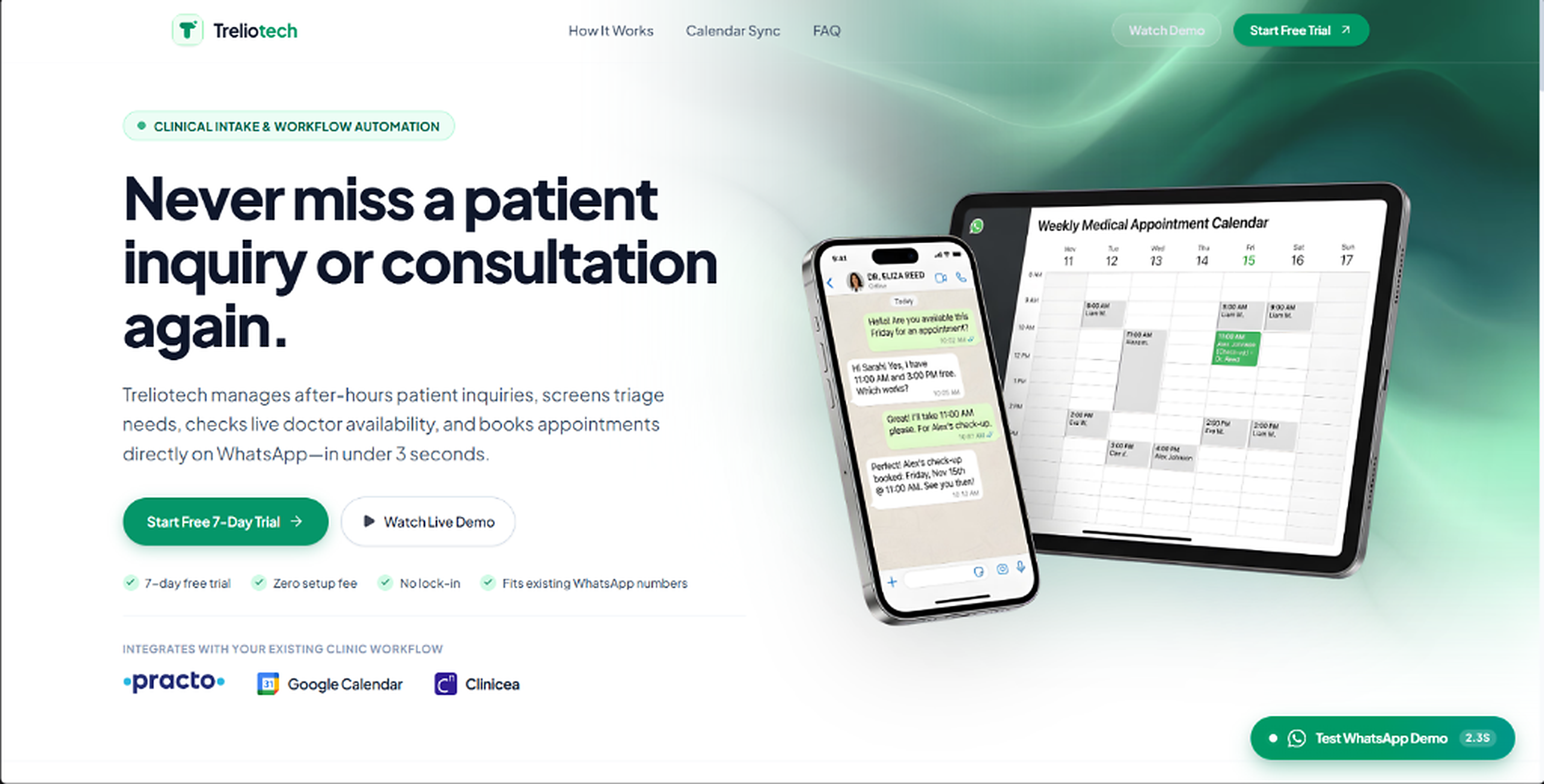 Treliotech AI Clinical WhatsApp Intake & Calendar Platform Hub